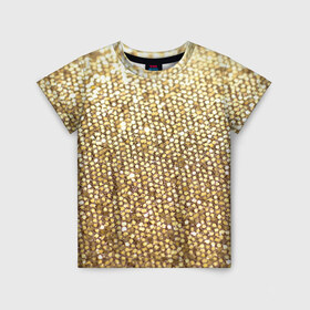 Детская футболка 3D с принтом Золото в Кировске, 100% гипоаллергенный полиэфир | прямой крой, круглый вырез горловины, длина до линии бедер, чуть спущенное плечо, ткань немного тянется | пайетки | текстура | чешуя