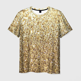Мужская футболка 3D с принтом Золото в Кировске, 100% полиэфир | прямой крой, круглый вырез горловины, длина до линии бедер | пайетки | текстура | чешуя