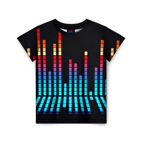 Детская футболка 3D с принтом Эквалайзер неон в Кировске, 100% гипоаллергенный полиэфир | прямой крой, круглый вырез горловины, длина до линии бедер, чуть спущенное плечо, ткань немного тянется | Тематика изображения на принте: музыка | полосы | разноцветный | яркий