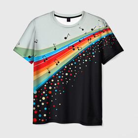 Мужская футболка 3D с принтом Музыка в Кировске, 100% полиэфир | прямой крой, круглый вырез горловины, длина до линии бедер | watercolor | абстракция красок | брызги красок | краска | круги | музыка | ноты | потертость красок