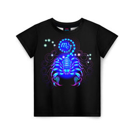 Детская футболка 3D с принтом Скорпион в Кировске, 100% гипоаллергенный полиэфир | прямой крой, круглый вырез горловины, длина до линии бедер, чуть спущенное плечо, ткань немного тянется | scorpius | арт | астрономия | другие | звезды | знак зодиака | космос | неоновые | прикольные | скорпион | яркие