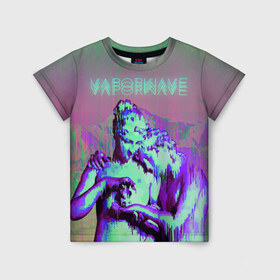 Детская футболка 3D с принтом Vaporwave статуя в Кировске, 100% гипоаллергенный полиэфир | прямой крой, круглый вырез горловины, длина до линии бедер, чуть спущенное плечо, ткань немного тянется | Тематика изображения на принте: 2к17 | iwkyasap | vaporwave | мода | музыка vaporwave | статуя | стиль | хайп