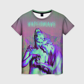 Женская футболка 3D с принтом Vaporwave статуя в Кировске, 100% полиэфир ( синтетическое хлопкоподобное полотно) | прямой крой, круглый вырез горловины, длина до линии бедер | 2к17 | iwkyasap | vaporwave | мода | музыка vaporwave | статуя | стиль | хайп