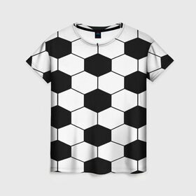 Женская футболка 3D с принтом Футбольный мяч в Кировске, 100% полиэфир ( синтетическое хлопкоподобное полотно) | прямой крой, круглый вырез горловины, длина до линии бедер | 