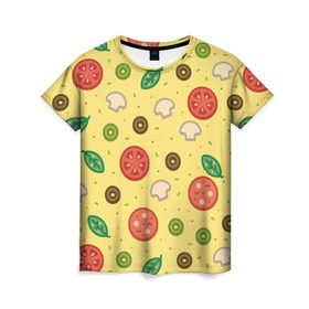 Женская футболка 3D с принтом Pizza в Кировске, 100% полиэфир ( синтетическое хлопкоподобное полотно) | прямой крой, круглый вырез горловины, длина до линии бедер | hipster | pizza | swag | еда | пицца | свэг | хипстер