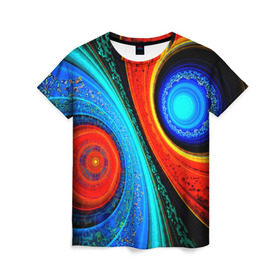 Женская футболка 3D с принтом Двойной фрактал в Кировске, 100% полиэфир ( синтетическое хлопкоподобное полотно) | прямой крой, круглый вырез горловины, длина до линии бедер | абстракция | цветные | яркие