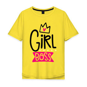 Мужская футболка хлопок Oversize с принтом Girl Boss в Кировске, 100% хлопок | свободный крой, круглый ворот, “спинка” длиннее передней части | девочка | девчачья