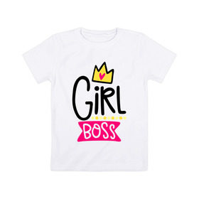 Детская футболка хлопок с принтом Girl Boss в Кировске, 100% хлопок | круглый вырез горловины, полуприлегающий силуэт, длина до линии бедер | Тематика изображения на принте: девочка | девчачья