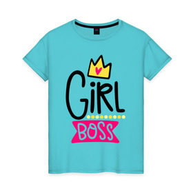 Женская футболка хлопок с принтом Girl Boss в Кировске, 100% хлопок | прямой крой, круглый вырез горловины, длина до линии бедер, слегка спущенное плечо | Тематика изображения на принте: девочка | девчачья