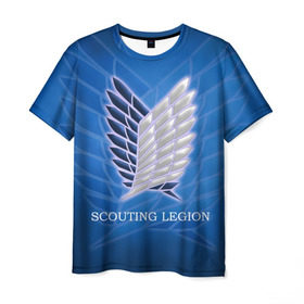 Мужская футболка 3D с принтом Scouting Legion в Кировске, 100% полиэфир | прямой крой, круглый вырез горловины, длина до линии бедер | attack on titan | wings | атака титанов | крылья свободы