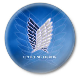 Значок с принтом Scouting Legion в Кировске,  металл | круглая форма, металлическая застежка в виде булавки | attack on titan | wings | атака титанов | крылья свободы