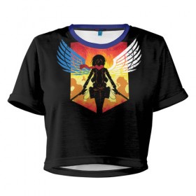 Женская футболка 3D укороченная с принтом Атака Титанов в Кировске, 100% полиэстер | круглая горловина, длина футболки до линии талии, рукава с отворотами | attack on titan | wings | атака титанов | крылья свободы | микаса
