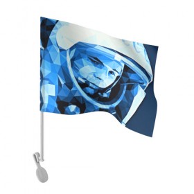 Флаг для автомобиля с принтом Гагарин в Кировске, 100% полиэстер | Размер: 30*21 см | 3d | арт | гагарин | другие | космонавт | космонавтики | космос | полигоны | прикольные | текстуры | яркие