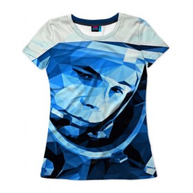 Женская футболка 3D с принтом Гагарин в Кировске, 100% полиэфир ( синтетическое хлопкоподобное полотно) | прямой крой, круглый вырез горловины, длина до линии бедер | 3d | арт | гагарин | другие | космонавт | космонавтики | космос | полигоны | прикольные | текстуры | яркие