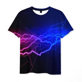 Мужская футболка 3D с принтом Столкновение энергии в Кировске, 100% полиэфир | прямой крой, круглый вырез горловины, длина до линии бедер | молния | разряд | электричество | яркий