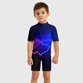 Детский купальный костюм 3D с принтом Столкновение энергии в Кировске, Полиэстер 85%, Спандекс 15% | застежка на молнии на спине | Тематика изображения на принте: молния | разряд | электричество | яркий