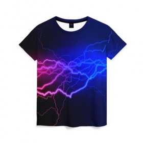 Женская футболка 3D с принтом Столкновение энергии в Кировске, 100% полиэфир ( синтетическое хлопкоподобное полотно) | прямой крой, круглый вырез горловины, длина до линии бедер | молния | разряд | электричество | яркий