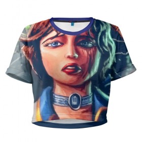 Женская футболка 3D укороченная с принтом BioShock Infinite в Кировске, 100% полиэстер | круглая горловина, длина футболки до линии талии, рукава с отворотами | elizabeth | биошок | элизабет
