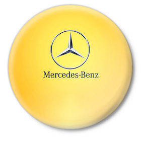 Значок с принтом Yellow Benz в Кировске,  металл | круглая форма, металлическая застежка в виде булавки | car | mercedes | авто | мерседес