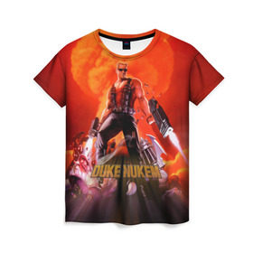 Женская футболка 3D с принтом Duke Nukem в Кировске, 100% полиэфир ( синтетическое хлопкоподобное полотно) | прямой крой, круглый вырез горловины, длина до линии бедер | брутальный | взрыв | дюк нюмем | мужик | огонь | радиация | ядерный