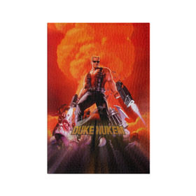 Обложка для паспорта матовая кожа с принтом Duke Nukem в Кировске, натуральная матовая кожа | размер 19,3 х 13,7 см; прозрачные пластиковые крепления | брутальный | взрыв | дюк нюмем | мужик | огонь | радиация | ядерный