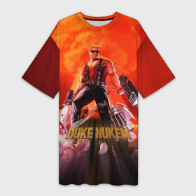 Платье-футболка 3D с принтом Duke Nukem в Кировске,  |  | брутальный | взрыв | дюк нюмем | мужик | огонь | радиация | ядерный