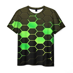 Мужская футболка 3D с принтом Кислотные соты в Кировске, 100% полиэфир | прямой крой, круглый вырез горловины, длина до линии бедер | technology | кислотный | паттерн | соты | яркий