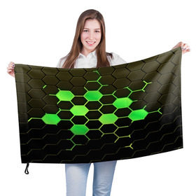 Флаг 3D с принтом Кислотные соты в Кировске, 100% полиэстер | плотность ткани — 95 г/м2, размер — 67 х 109 см. Принт наносится с одной стороны | technology | кислотный | паттерн | соты | яркий