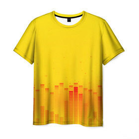 Мужская футболка 3D с принтом Эквалайзер звука в Кировске, 100% полиэфир | прямой крой, круглый вырез горловины, длина до линии бедер | color | colour | light | lights | shine | блеск | желтый | свет | солнечный свет