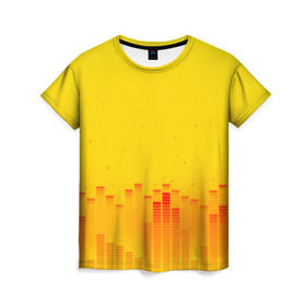 Женская футболка 3D с принтом Эквалайзер звука в Кировске, 100% полиэфир ( синтетическое хлопкоподобное полотно) | прямой крой, круглый вырез горловины, длина до линии бедер | color | colour | light | lights | shine | блеск | желтый | свет | солнечный свет