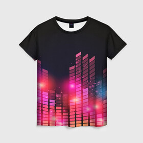 Женская футболка 3D с принтом Equalizer light в Кировске, 100% полиэфир ( синтетическое хлопкоподобное полотно) | прямой крой, круглый вырез горловины, длина до линии бедер | color | colour | glim | glow | light | lights | shine | world
