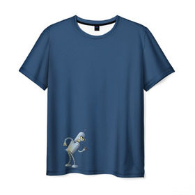 Мужская футболка 3D с принтом bender F в Кировске, 100% полиэфир | прямой крой, круглый вырез горловины, длина до линии бедер | bender | futurama | planet express | бендер | блестящий | робот | футурама