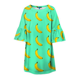 Детское платье 3D с принтом Banana в Кировске, 100% полиэстер | прямой силуэт, чуть расширенный к низу. Круглая горловина, на рукавах — воланы | banana | fruits | vegan | vegetables | vegetarian | банан | веган | вегетарианство | еда | овощи | фрукты