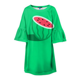 Детское платье 3D с принтом Арбуз в Кировске, 100% полиэстер | прямой силуэт, чуть расширенный к низу. Круглая горловина, на рукавах — воланы | fruits | vegan | vegetables | vegetarian | веган | вегетарианство | еда | овощи | фрукты