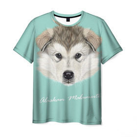 Мужская футболка 3D с принтом Alaskan Malamute в Кировске, 100% полиэфир | прямой крой, круглый вырез горловины, длина до линии бедер | alaskan malamute | dog | puppy | маламут | собака | хаски | щенок