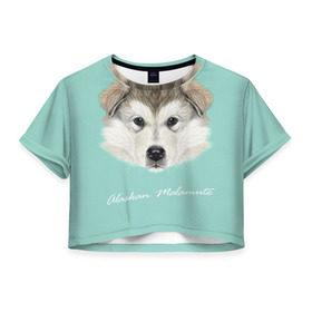 Женская футболка 3D укороченная с принтом Alaskan Malamute в Кировске, 100% полиэстер | круглая горловина, длина футболки до линии талии, рукава с отворотами | alaskan malamute | dog | puppy | маламут | собака | хаски | щенок