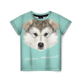 Детская футболка 3D с принтом Alaskan Malamute в Кировске, 100% гипоаллергенный полиэфир | прямой крой, круглый вырез горловины, длина до линии бедер, чуть спущенное плечо, ткань немного тянется | Тематика изображения на принте: alaskan malamute | dog | puppy | маламут | собака | хаски | щенок