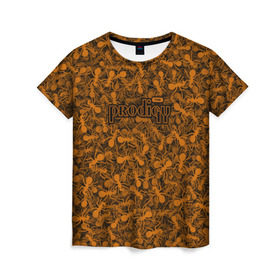 Женская футболка 3D с принтом The Prodigy в Кировске, 100% полиэфир ( синтетическое хлопкоподобное полотно) | прямой крой, круглый вырез горловины, длина до линии бедер | муравей | оранжевый | панк | паттерн | продиджи | рейв | текстура | техно