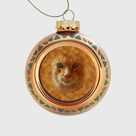 Стеклянный ёлочный шар с принтом Рыжий котик в Кировске, Стекло | Диаметр: 80 мм | Тематика изображения на принте: животные | кот | котенок | котик | кошка | мордочка | рыжий