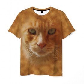 Мужская футболка 3D с принтом Рыжий котик в Кировске, 100% полиэфир | прямой крой, круглый вырез горловины, длина до линии бедер | животные | кот | котенок | котик | кошка | мордочка | рыжий