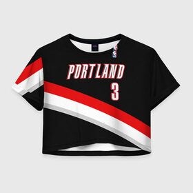 Женская футболка 3D укороченная с принтом Форма Portland Trail Blazers чёрная в Кировске, 100% полиэстер | круглая горловина, длина футболки до линии талии, рукава с отворотами | nba