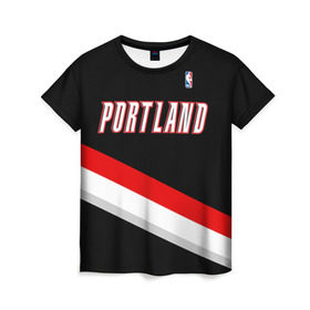 Женская футболка 3D с принтом Форма Portland Trail Blazers чёрная в Кировске, 100% полиэфир ( синтетическое хлопкоподобное полотно) | прямой крой, круглый вырез горловины, длина до линии бедер | nba