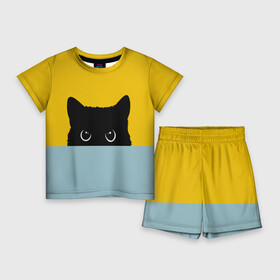 Детский костюм с шортами 3D с принтом Черная кошка в Кировске,  |  | cat | kitty | pussycat | киса | кот | коты | котэ | кошка | мода