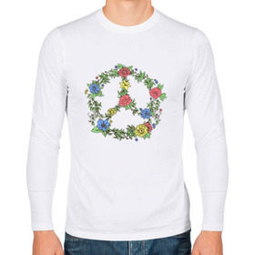 Мужской лонгслив хлопок с принтом peace flowers в Кировске, 100% хлопок |  | flowers | peace | мир | цветы