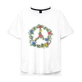 Мужская футболка хлопок Oversize с принтом peace flowers в Кировске, 100% хлопок | свободный крой, круглый ворот, “спинка” длиннее передней части | flowers | peace | мир | цветы