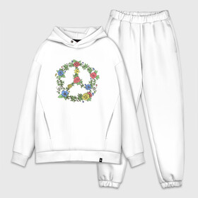 Мужской костюм хлопок OVERSIZE с принтом peace flowers в Кировске,  |  | flowers | peace | мир | цветы