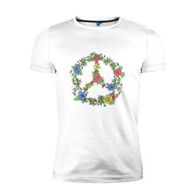 Мужская футболка премиум с принтом peace flowers в Кировске, 92% хлопок, 8% лайкра | приталенный силуэт, круглый вырез ворота, длина до линии бедра, короткий рукав | flowers | peace | мир | цветы