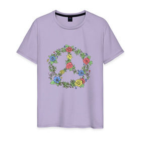 Мужская футболка хлопок с принтом peace flowers в Кировске, 100% хлопок | прямой крой, круглый вырез горловины, длина до линии бедер, слегка спущенное плечо. | flowers | peace | мир | цветы