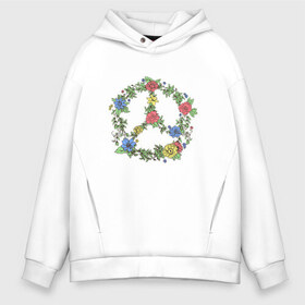 Мужское худи Oversize хлопок с принтом peace flowers в Кировске, френч-терри — 70% хлопок, 30% полиэстер. Мягкий теплый начес внутри —100% хлопок | боковые карманы, эластичные манжеты и нижняя кромка, капюшон на магнитной кнопке | Тематика изображения на принте: flowers | peace | мир | цветы