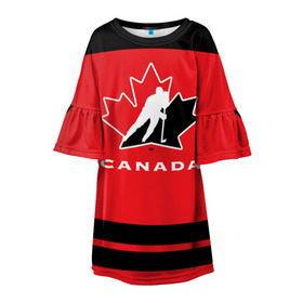 Детское платье 3D с принтом TEAM CANADA в Кировске, 100% полиэстер | прямой силуэт, чуть расширенный к низу. Круглая горловина, на рукавах — воланы | Тематика изображения на принте: 2017 | canada | hochey | team | teamcanada | канада | мира | россия | хоккей | чемпионат | чм2017